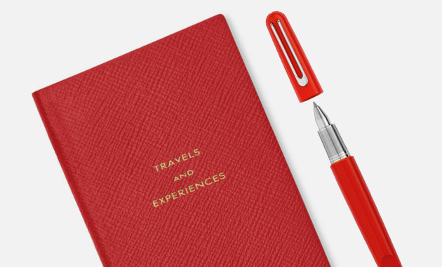 Smythson Panama Travel & Experiences Leather Notebook in Scarlet Red